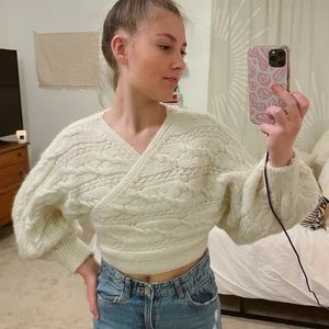 cream, zara, wrap tie sweater